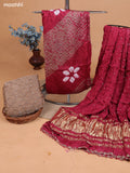 Pastel Maroon and Dark Beige Gaji Silk Dress Material With Bandhani Prints and Bottom & Dupatta