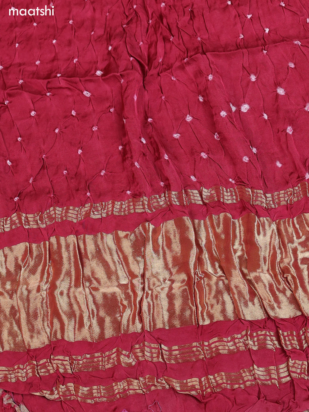 Pastel Maroon and Dark Beige Gaji Silk Dress Material With Bandhani Prints and Bottom & Dupatta