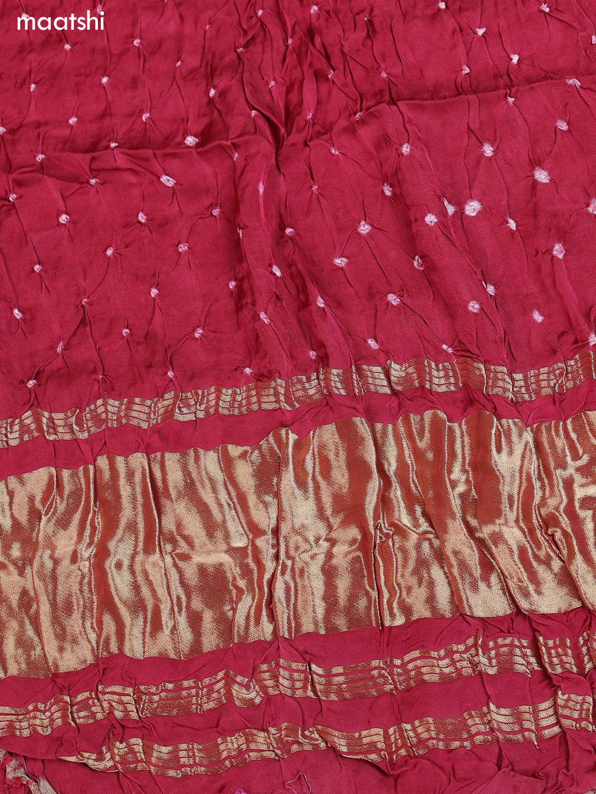 Pastel Maroon and Dark Beige Gaji Silk Dress Material With Bandhani Prints and Bottom & Dupatta