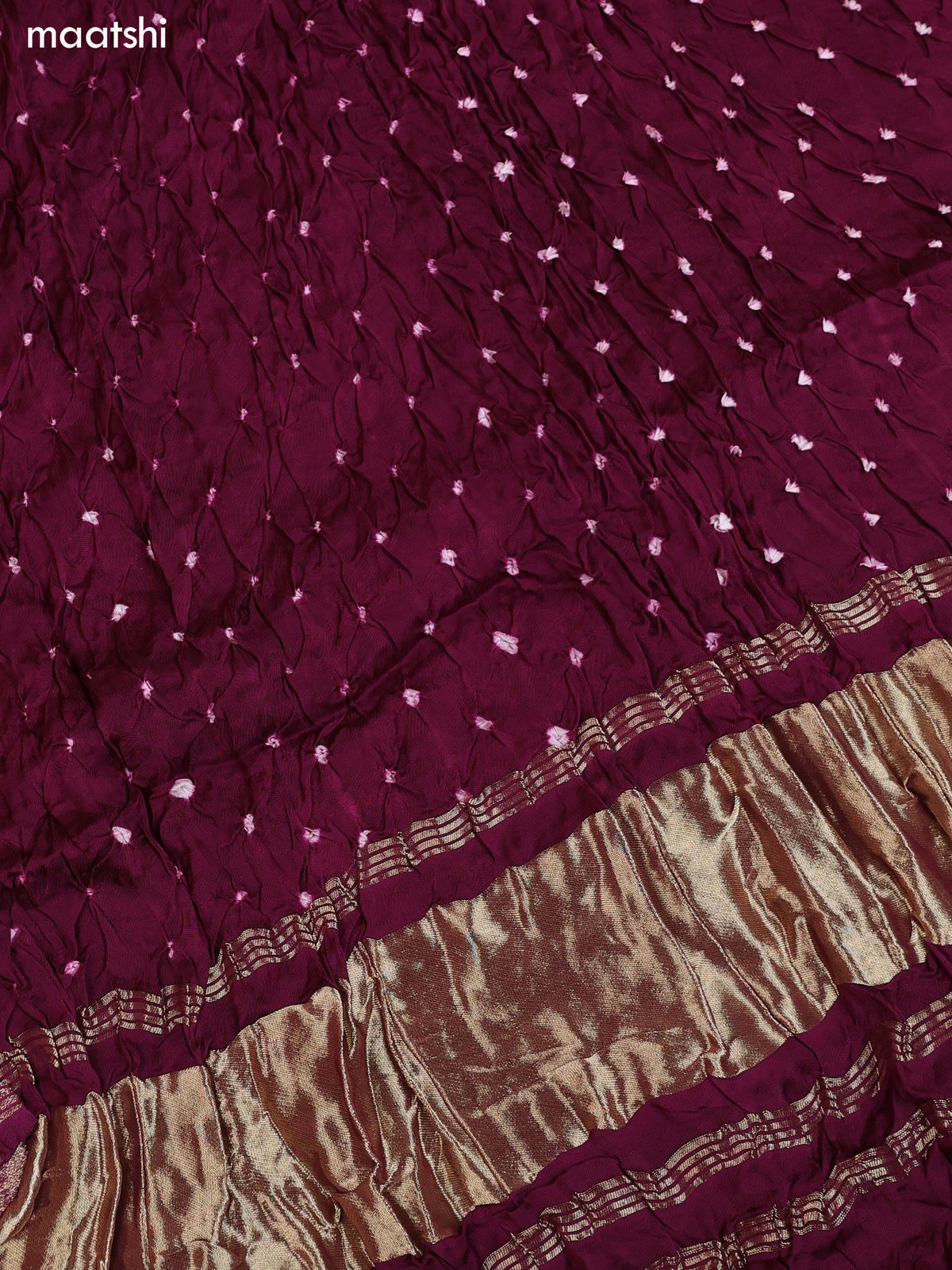 Dark Purple and Pink Gaji Silk Dress Material With Bandhani Prints and Bottom & Dupatta