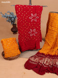 Yellow and Red Gaji Silk Dress Material With Bandhani Prints and Bottom & Dupatta
