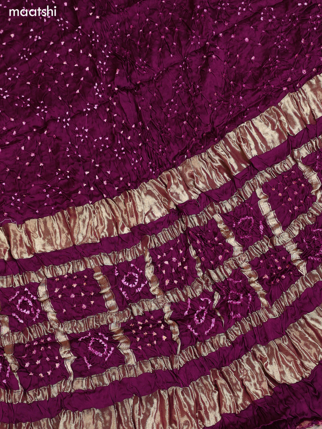 Purple Gaji Silk Dress Material With Bandhani Prints and Bottom & Dupatta