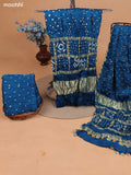 Peacock Blue Gaji Silk Dress Material With Bandhani Prints and Bottom & Dupatta