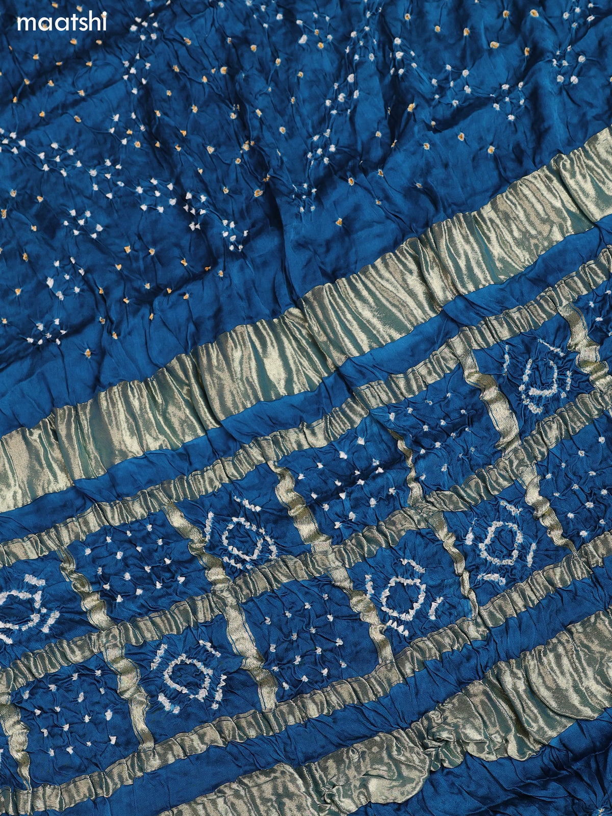Peacock Blue Gaji Silk Dress Material With Bandhani Prints and Bottom & Dupatta