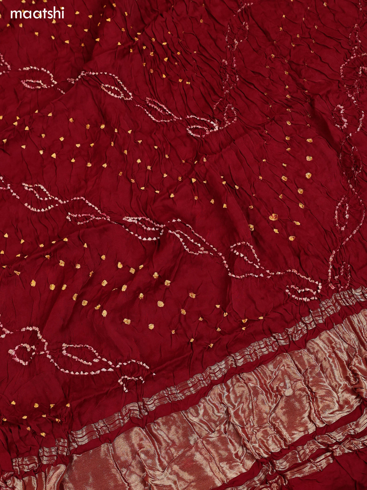 Maroon Gaji Silk Dress Material With Bandhani Prints and Bottom & Dupatta