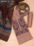 Pastel Brown and Pastel Green Mul Chanderi Dress Material With Embroidery Work Neck Pattern and Bottom & Dupatta