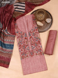 Peach Mul Chanderi Dress Material With Embroidery Work Neck Pattern and Bottom & Dupatta