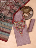 Pastel Brown and Rustic Brown Mul Chanderi Dress Material With Embroidery Work Neck Pattern and Bottom & Dupatta