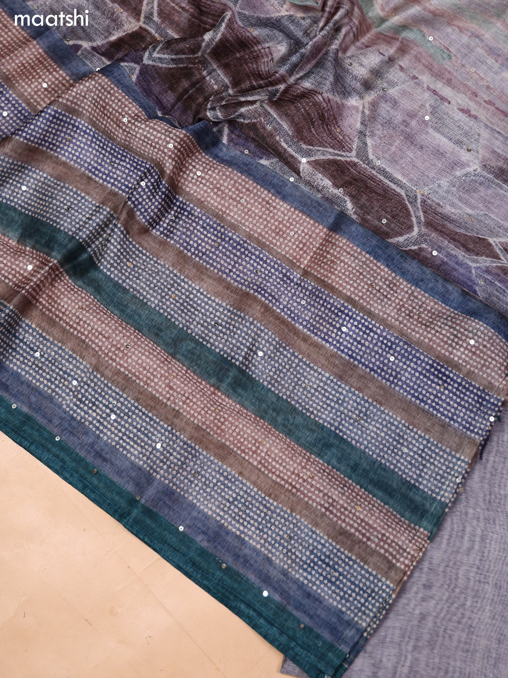 Grey and Blue Mul Chanderi Dress Material With Embroidery Work Neck Pattern and Bottom & Dupatta