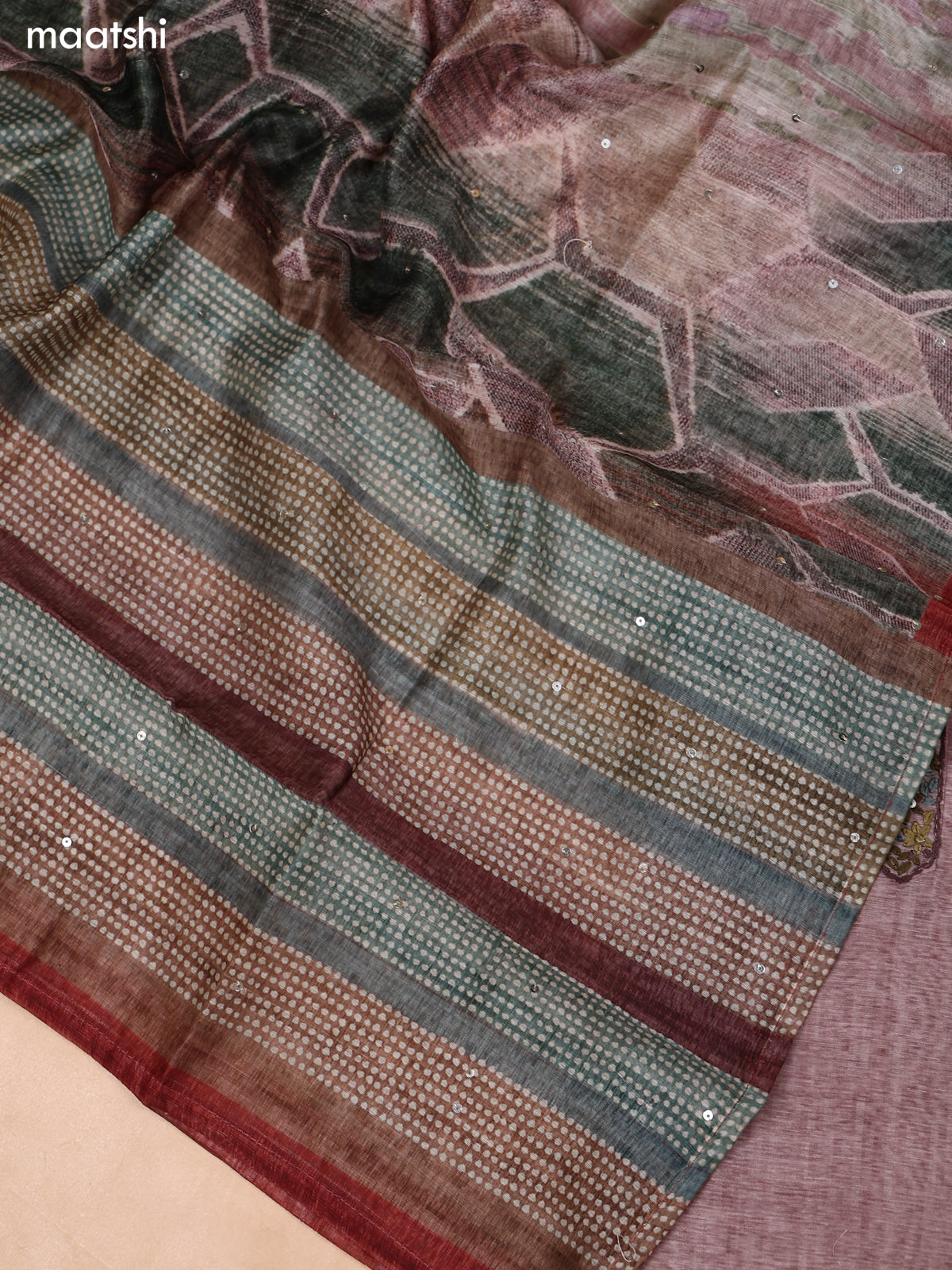 Pastel Brown Mul Chanderi Dress Material With Embroidery Work Neck Pattern and Bottom & Dupatta