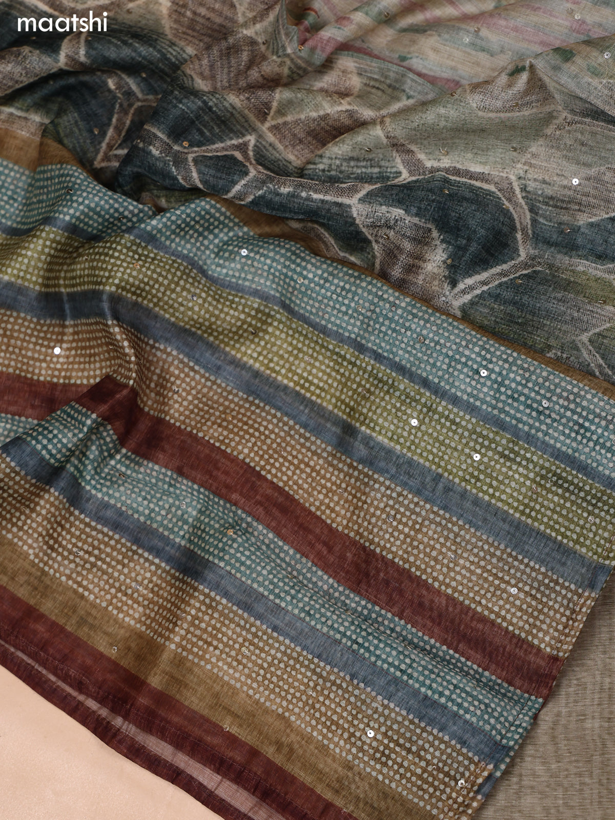 Pastel Green and Brown Mul Chanderi Dress Material With Embroidery Work Neck Pattern and Bottom & Dupatta