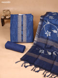 Blue and Grey Art Silk Dress Material With Embroidery Work Neck Pattern and Bottom & Dupatta
