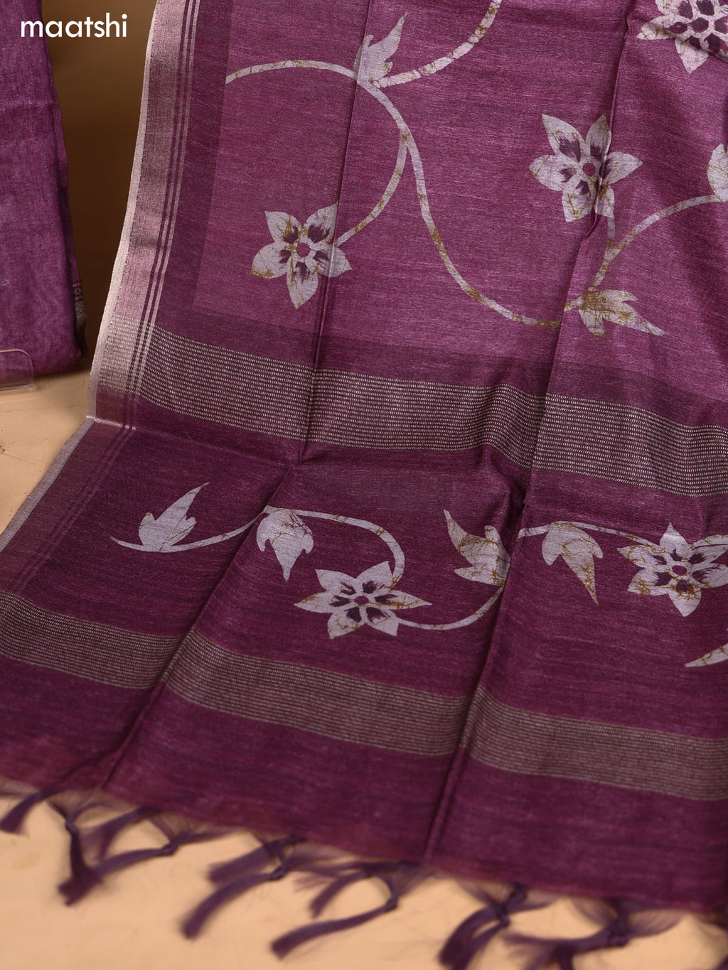 Purple and Biege Art Silk Dress Material With Embroidery Work Neck Pattern and Bottom & Dupatta