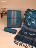 Peacock Green and Grey Art Silk Dress Material With Embroidery Work Neck Pattern and Bottom & Dupatta