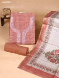 Dark Peach and Biege Art Silk Dress Material With Mirror Embroidery Work Neck Pattern and Bottom & Dupatta
