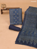 Blue Art Tussar Dress Material With Printed & Mirror Embroidery Work Neck Pattern and Bottom & Dupatta