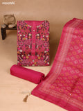 Rani Pink Art Silk Dress Material With Embroidery Work Neck Pattern and Bottom & Dupatta