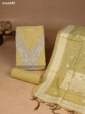 Yellow and Off White Art Silk Dress Material With Embroidery Work Neck Pattern and Bottom & Dupatta