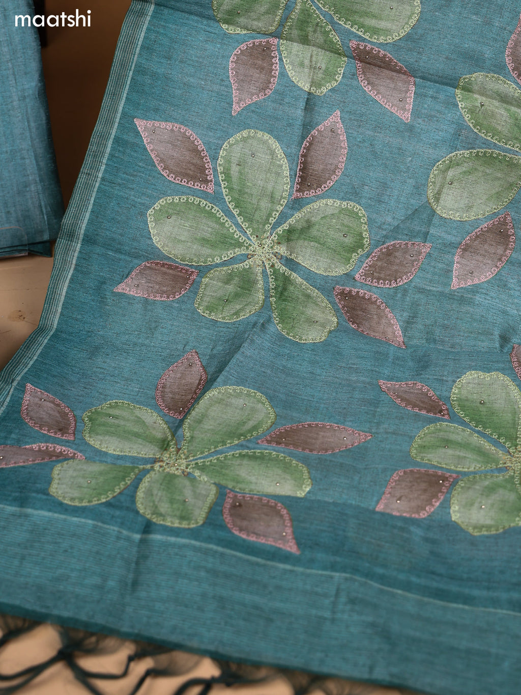 Teal Green Art Silk Dress Material With Embroidery Work Neck Pattern and Bottom & Dupatta