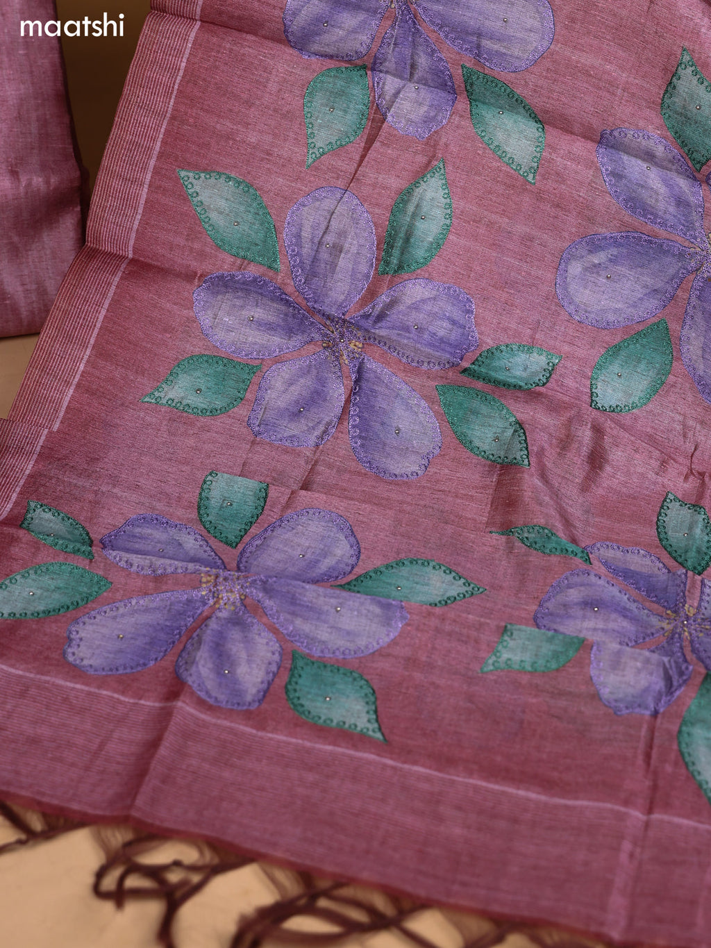 Mauve Pink Art Silk Dress Material With Embroidery Work Neck Pattern and Bottom & Dupatta