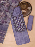 Pastel Lavender Mul Chanderi Dress Material With Embroidery Work Neck Pattern and Bottom & Dupatta