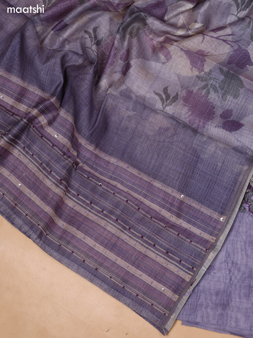 Pastel Lavender Mul Chanderi Dress Material With Embroidery Work Neck Pattern and Bottom & Dupatta