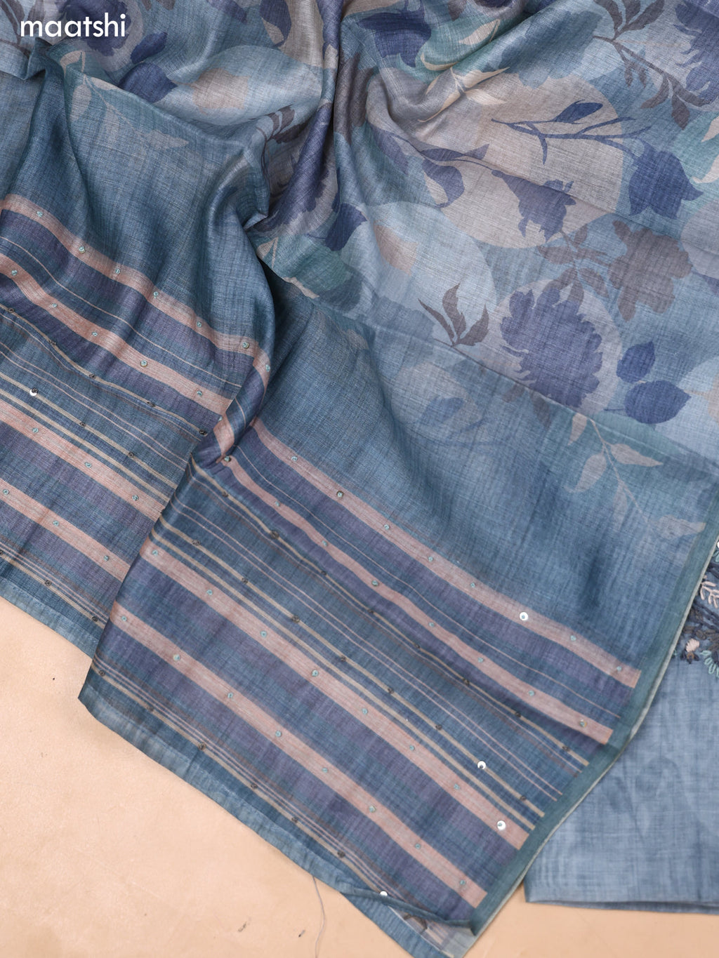 Pastel Blue Mul Chanderi Dress Material With Embroidery Work Neck Pattern and Bottom & Dupatta