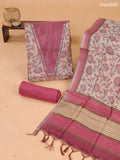 Biege and Mauve Pink Art Tussar Dress Material With Floral Printed & Embroidery Work Neck Pattern and Bottom & Dupatta