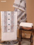 Biege and Sap Green Tissue Linen Dress Material With Floral Prints & Embroidery Work Neck Pattern and Bottom & Duptta