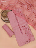 Peach Pink Linen Dress Material With Floral Prints & Simple Embroidery and Bottom & Zari Dupatta
