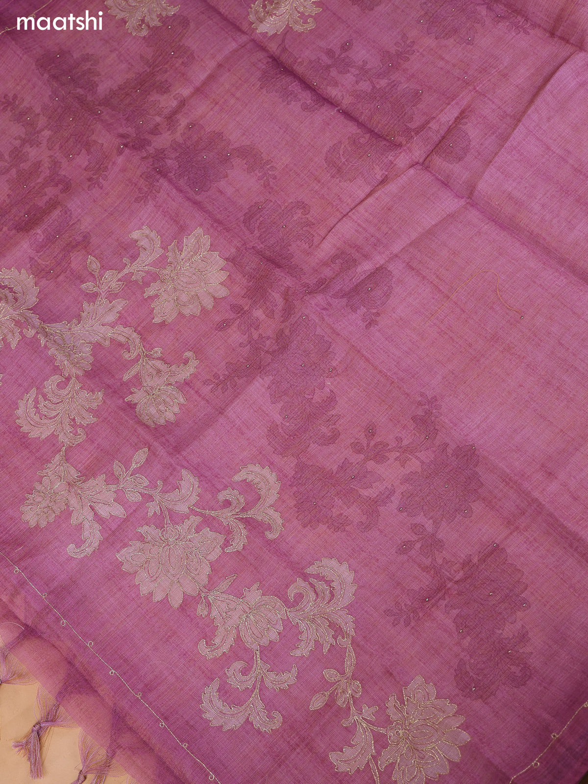 Pink Tissue Linen Dress Material With Floral Prints & Simple Embroidery and Bottom & Zari Dupatta