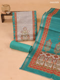 Green and Biege Art Tussar Dress Material With Prints & Floral Embroidery Work and Bottom & Dupatta