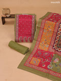 Mehendi Green and Rani Pink Art Tussar Dress Material Floral Prints & Embroidery Work Neck Pattern and Bottom & Dupatta