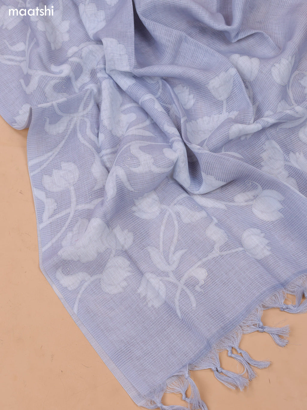 Greyish Blue Linen Cotton Dress Material With Allover Kantha Stitch Work Pattern and Bottom & Dupatta