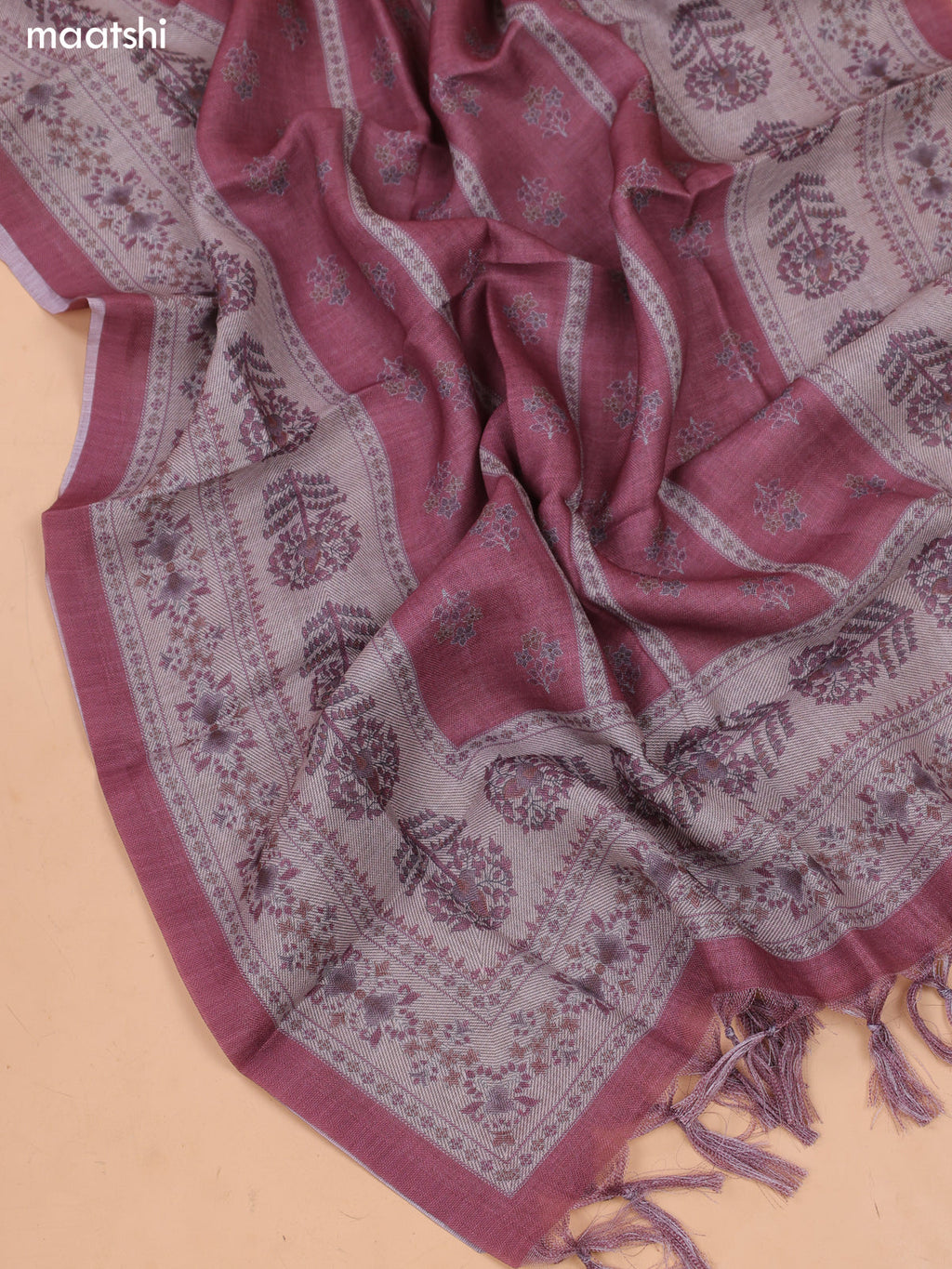 Biege and Teal Purple Linen Cotton Dress Material With Embroidery Work & Neck Pattern and Bottom & Zari Dupatta