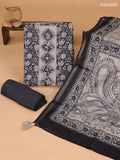 Black and Beige Art Tussar Dress Material With Floral Printed & Embroidery Work Neck Pattern and Bottom & Dupatta