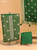 Green Banarasi Silk Dress Material With Allover Zari Weaves and Bottom & Dupatta