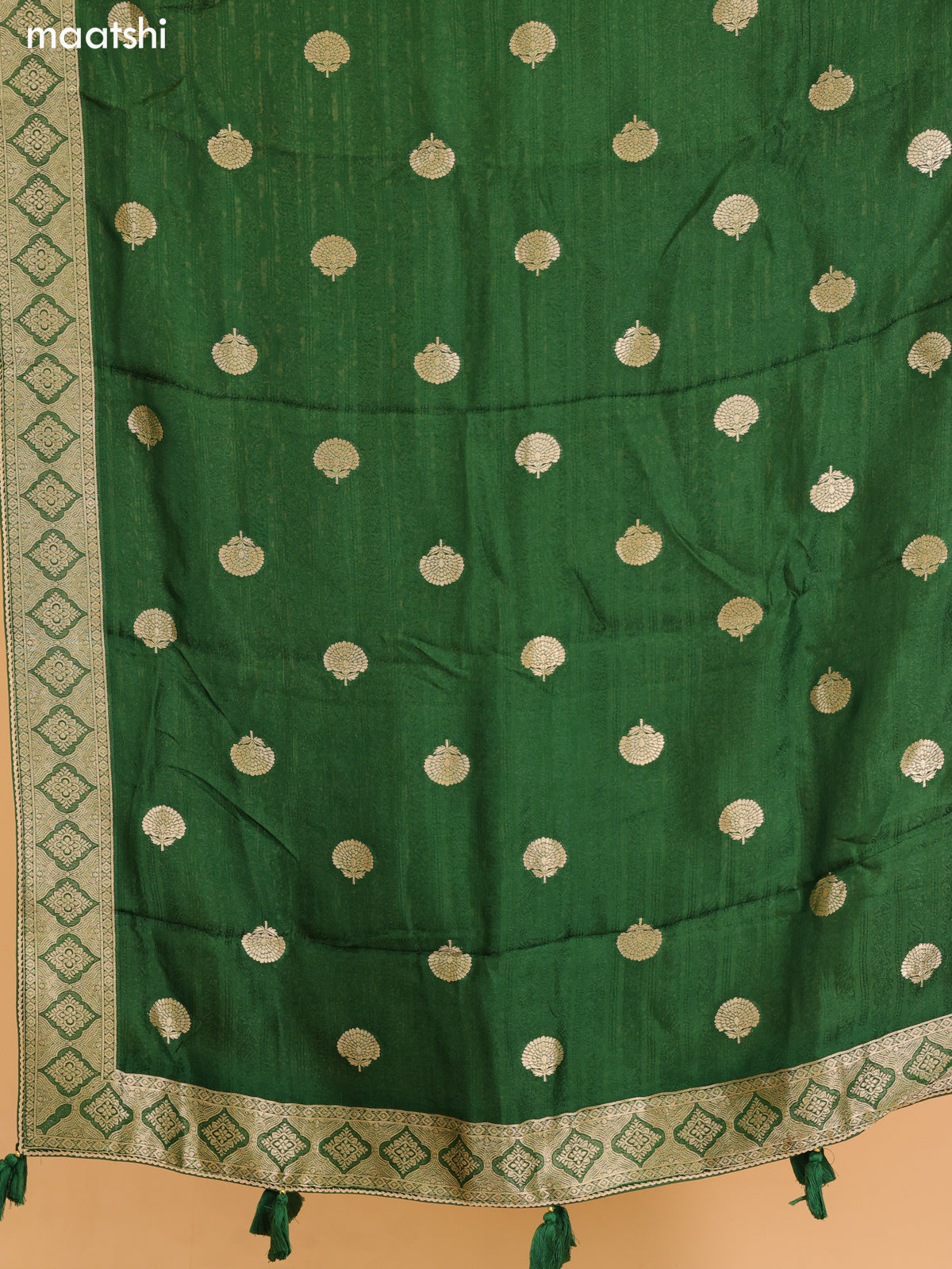 Green Banarasi Silk Dress Material With Allover Zari Weaves and Bottom & Dupatta