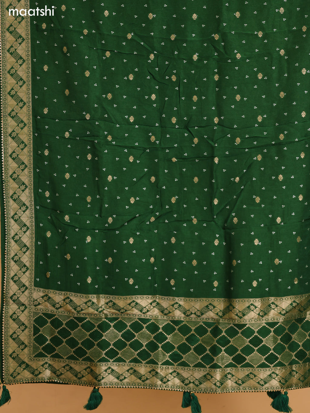 Sap Green Banarasi Silk Dress Material With Allover Zari Weaves and Bottom & Dupatta
