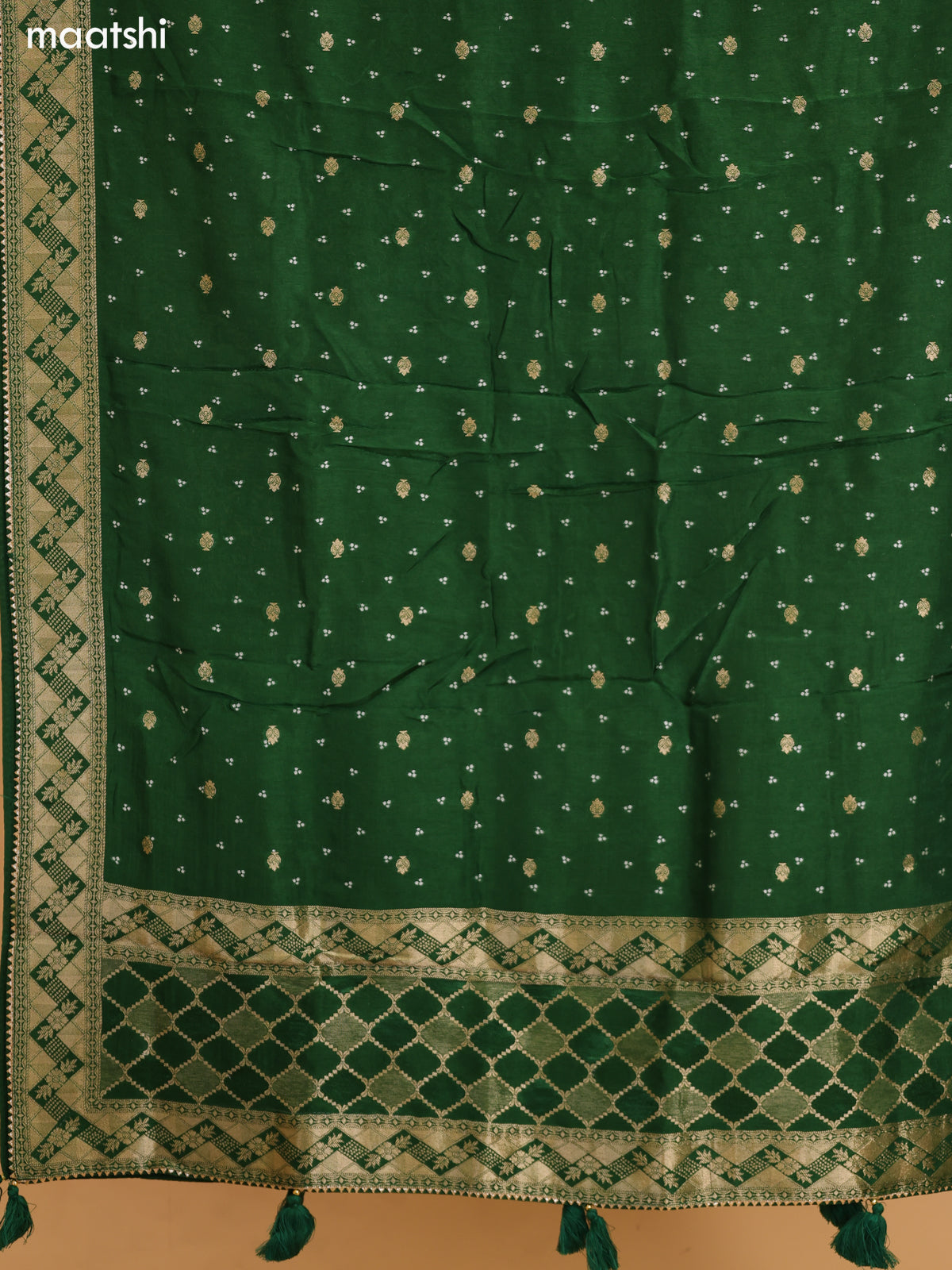 Sap Green Banarasi Silk Dress Material With Allover Zari Weaves and Bottom & Dupatta