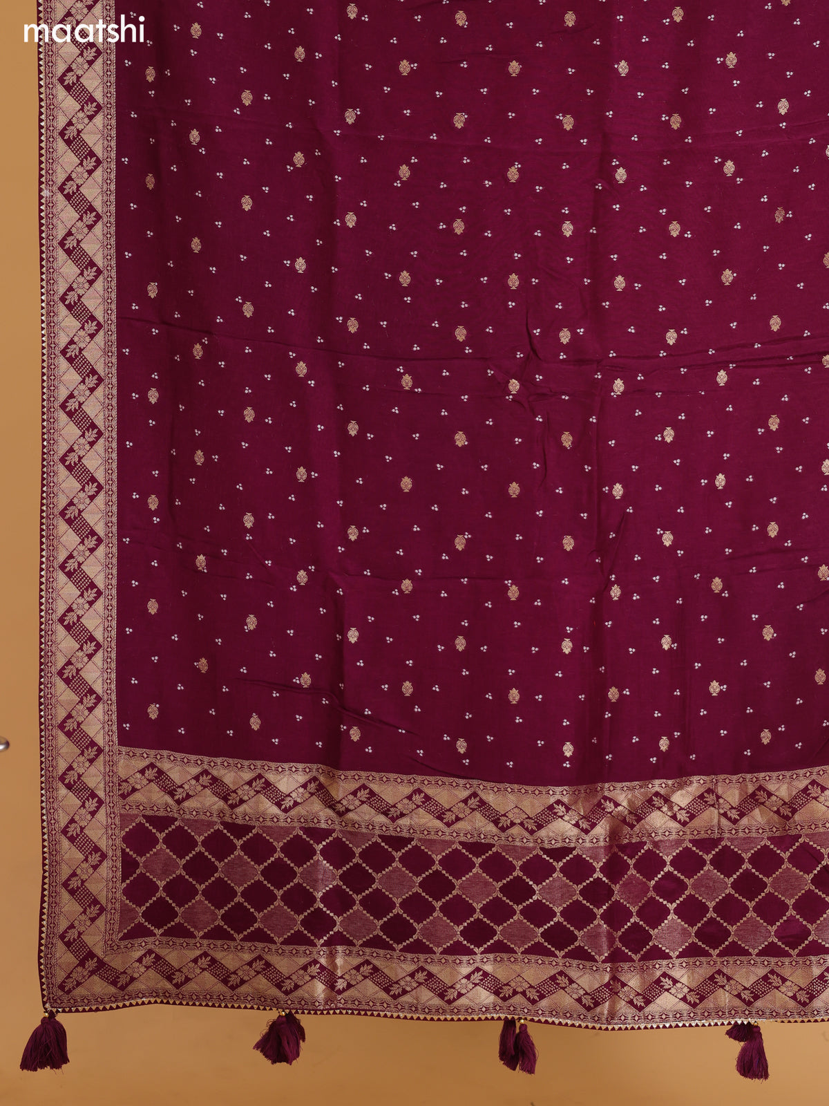 Purple Banarasi Silk Dress Material With Allover Zari Weaves and Bottom & Dupatta