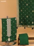 Dark Sap Green Banarasi Silk Dress Material With Allover Zari Buttas and Bottom & Dupatta