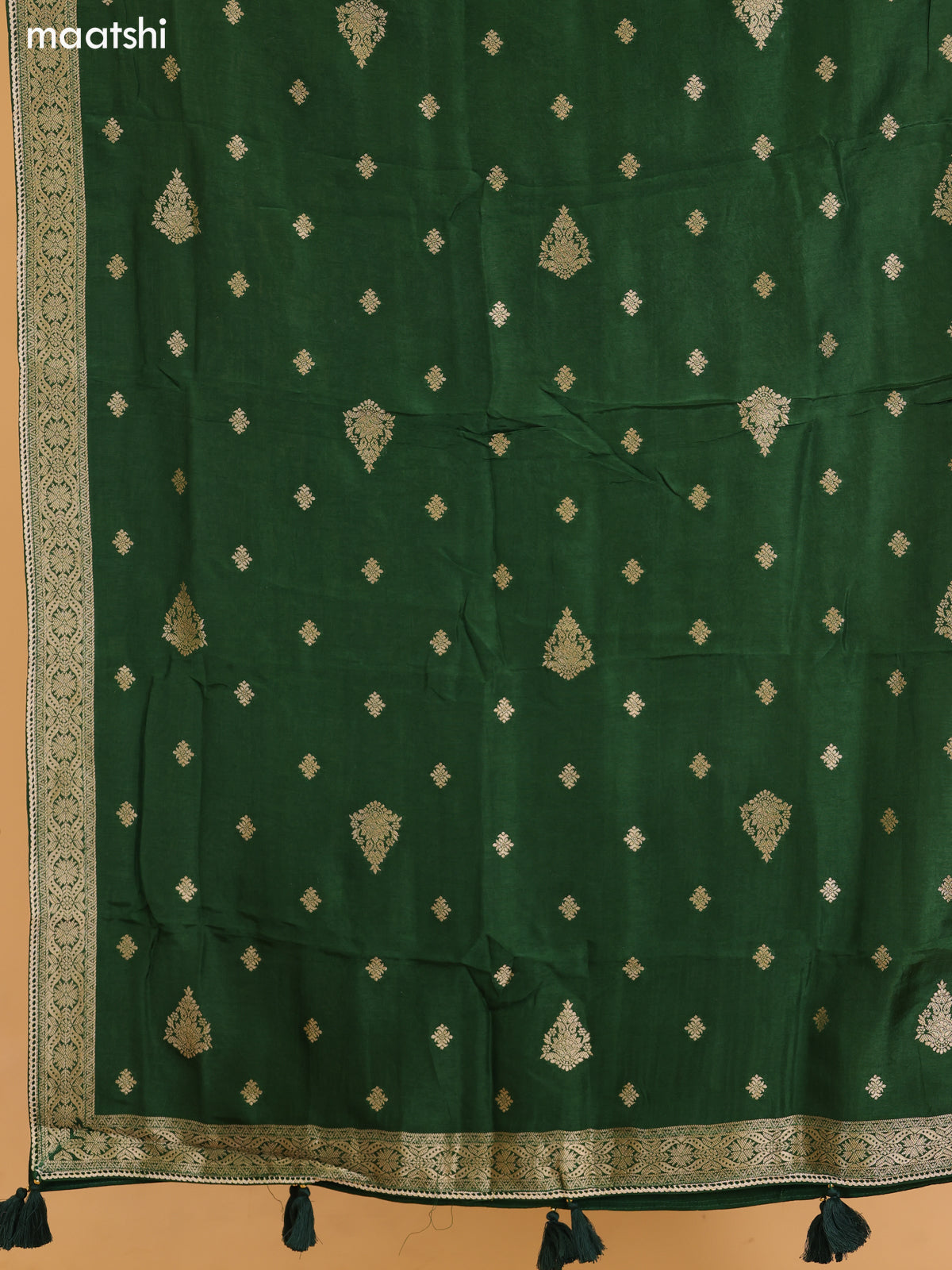 Dark Sap Green Banarasi Silk Dress Material With Allover Zari Buttas and Bottom & Dupatta