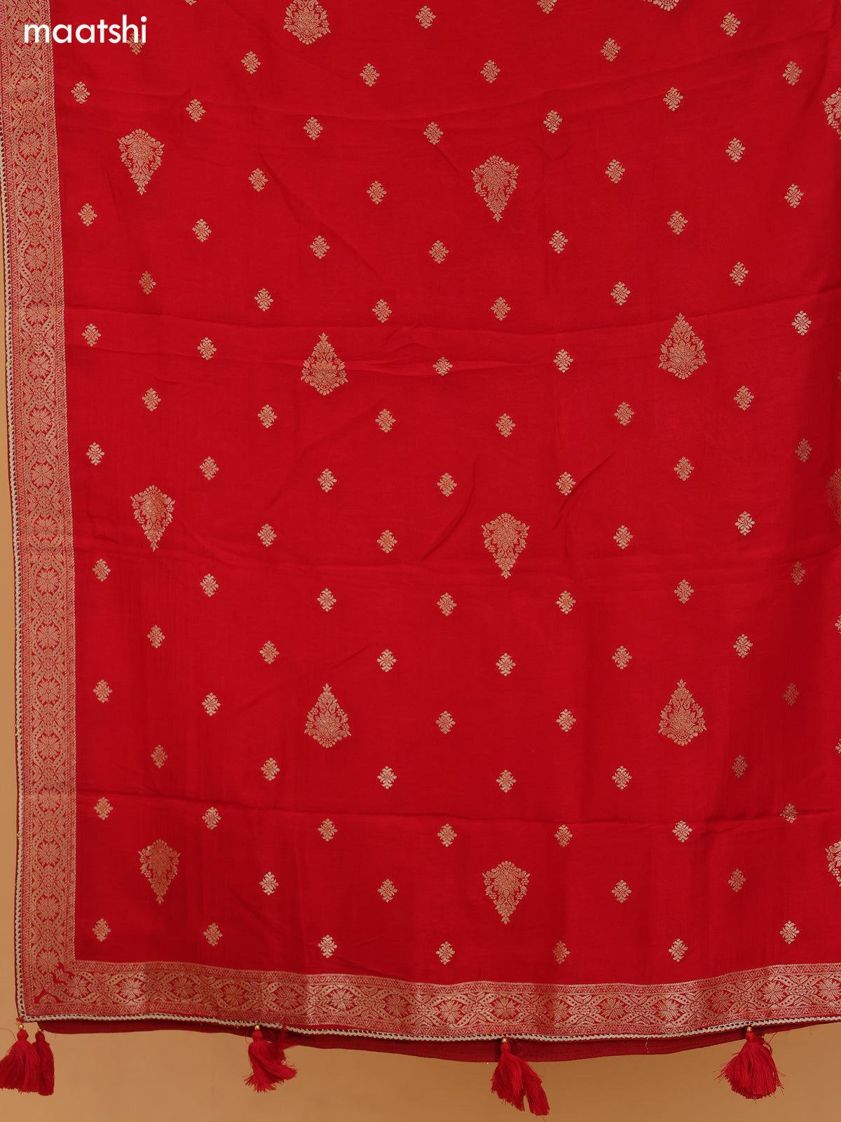 Red Banarasi Silk Dress Material With Allover Zari Buttas and Bottom & Dupatta