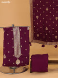 Deep Purple Banarasi Silk Dress Material With Allover Zari Buttas and Bottom & Dupatta
