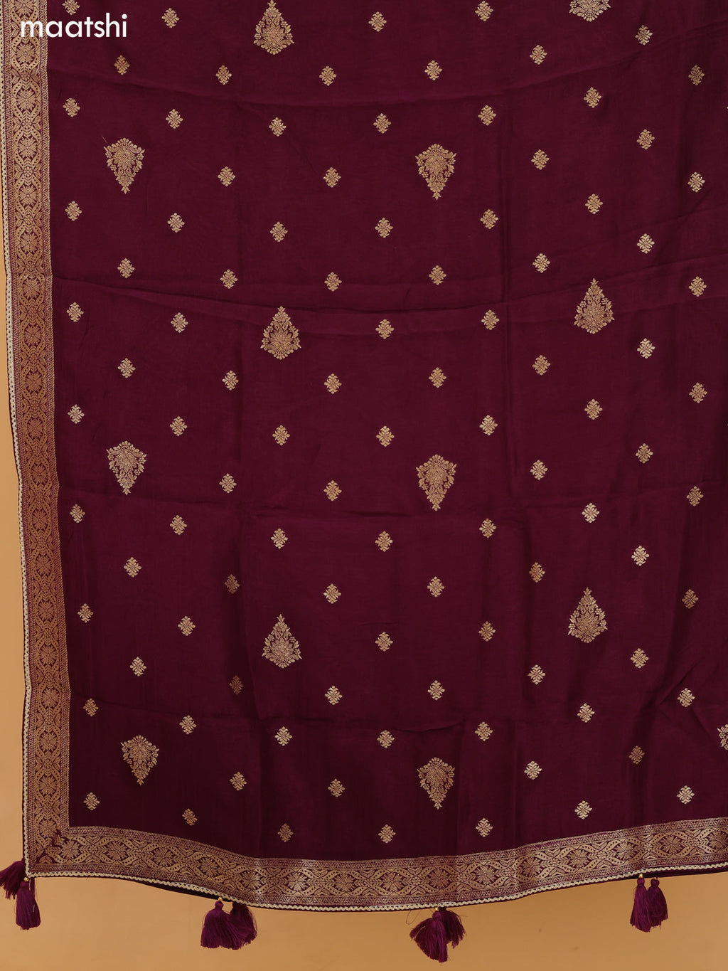 Deep Purple Banarasi Silk Dress Material With Allover Zari Buttas and Bottom & Dupatta