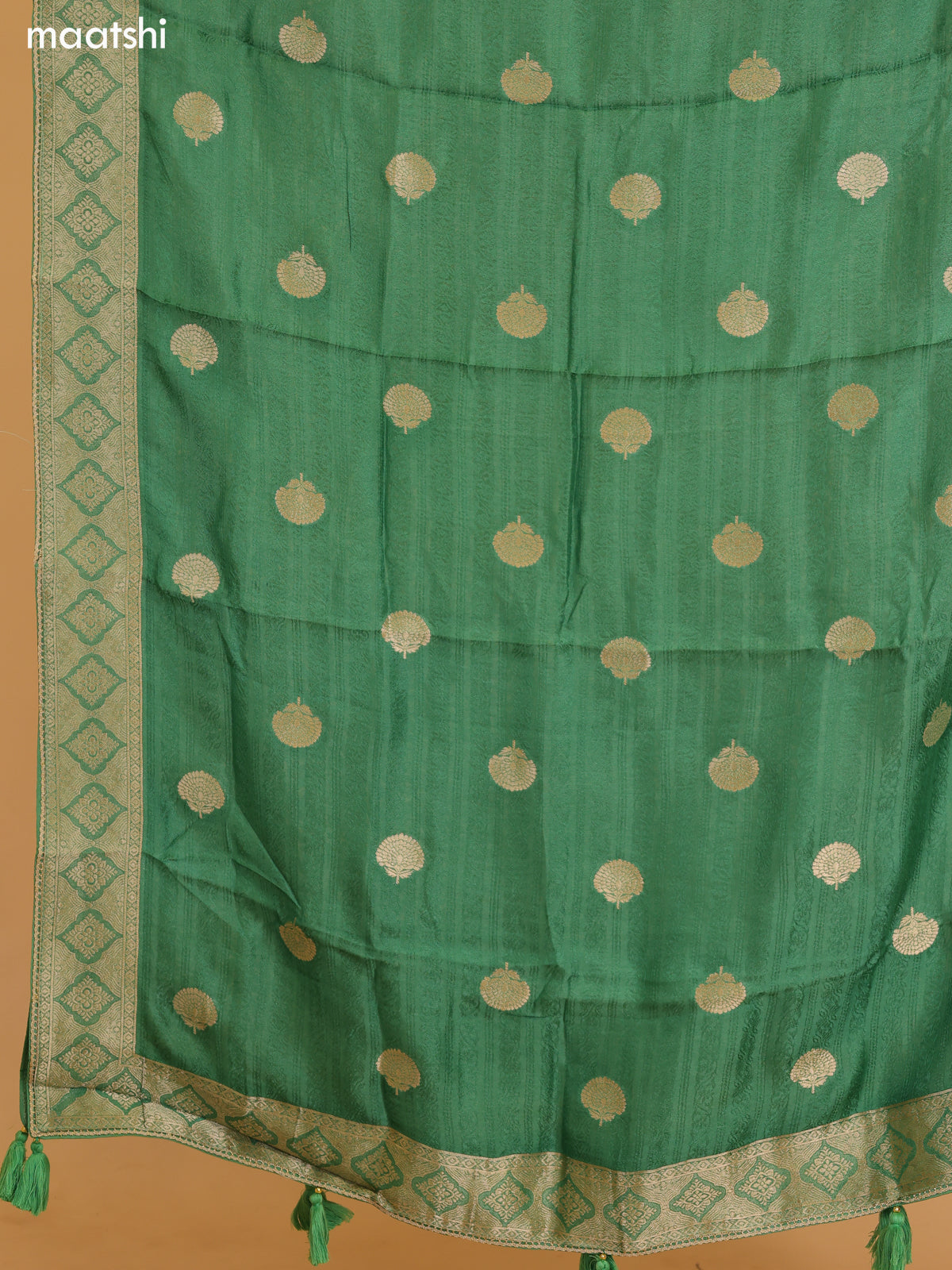 Pale Green Banarasi Silk Dress Material With Allover Zari Weaves and Bottom & Dupatta