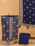 Navy Blue Banarasi Silk Dress Material With Allover Zari Weaves and Bottom & Dupatta