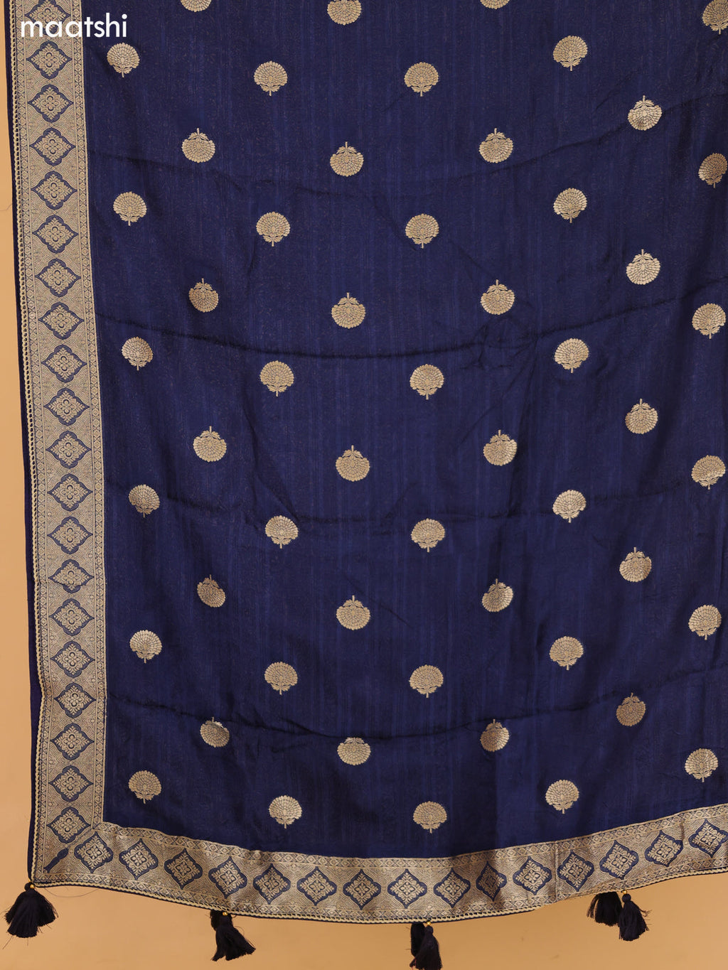 Navy Blue Banarasi Silk Dress Material With Allover Zari Weaves and Bottom & Dupatta