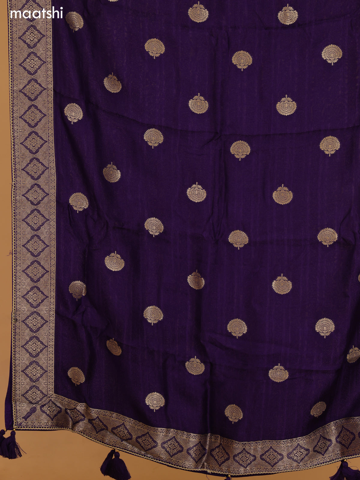 Violet Banarasi Silk Dress Material With Allover Zari Weaves and Bottom & Dupatta
